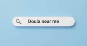 How to rank for near me keywords with blue background and search bar saying "doula near me"