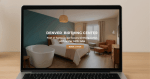 laptop featuring midwife birth center with good SEO titles